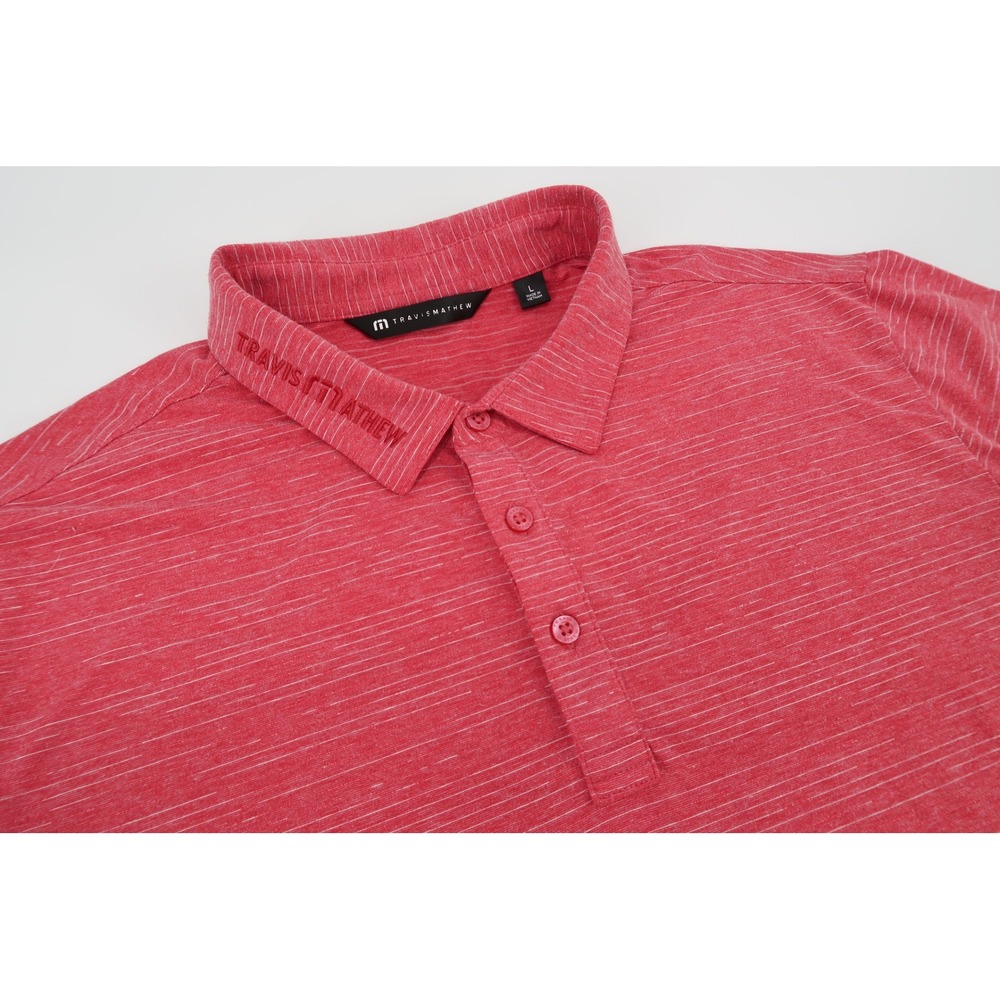 Travis Mathew Polo Shirt Mens Large Red Heather Striped Golf Tour Embroidered